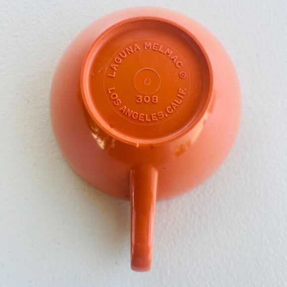 Laguna MelMac #308 Orange Set of 4 Tea Cups 3.75" dia 2" tall Vintage 60s - Picture 12 of 15